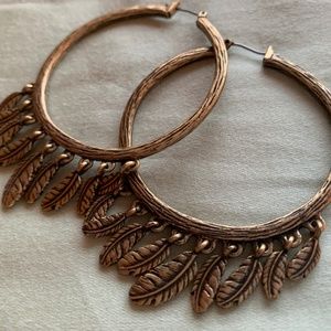 Lucky Brand Golden Feather Hoops